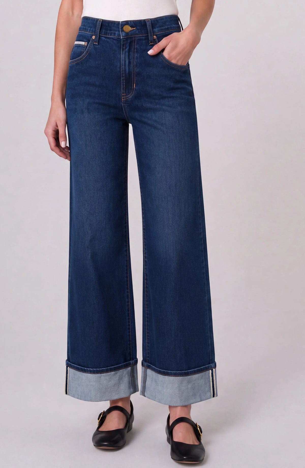Morgan High Rise Selvedge Cuffed Wide Leg Jean - Cosmic Dust