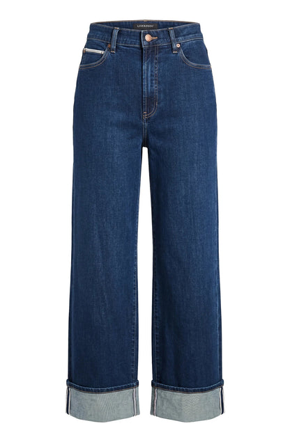 Morgan High Rise Selvedge Cuffed Wide Leg Jean - Cosmic Dust