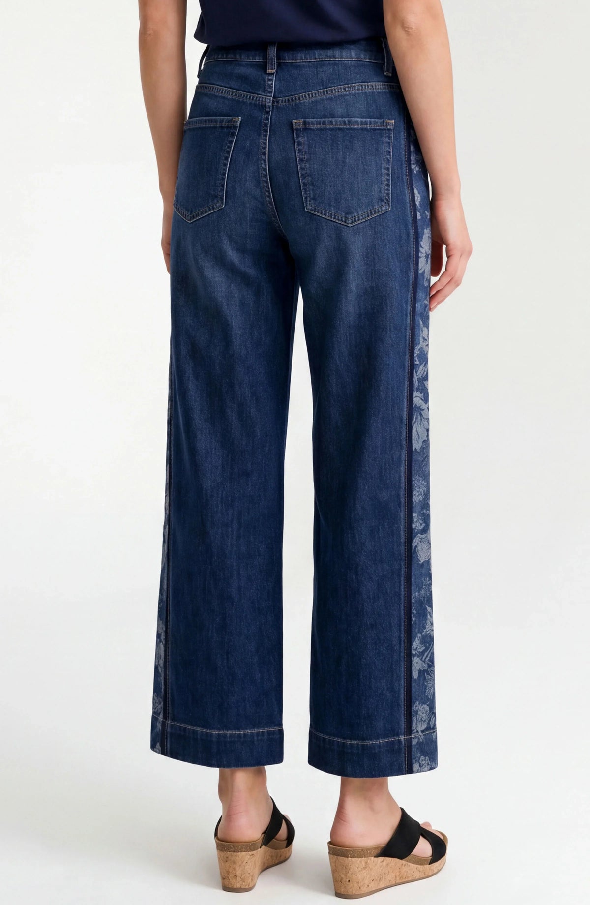 Stride Wide Leg Jean with Jacquard Blocking - Indigo Gardens
