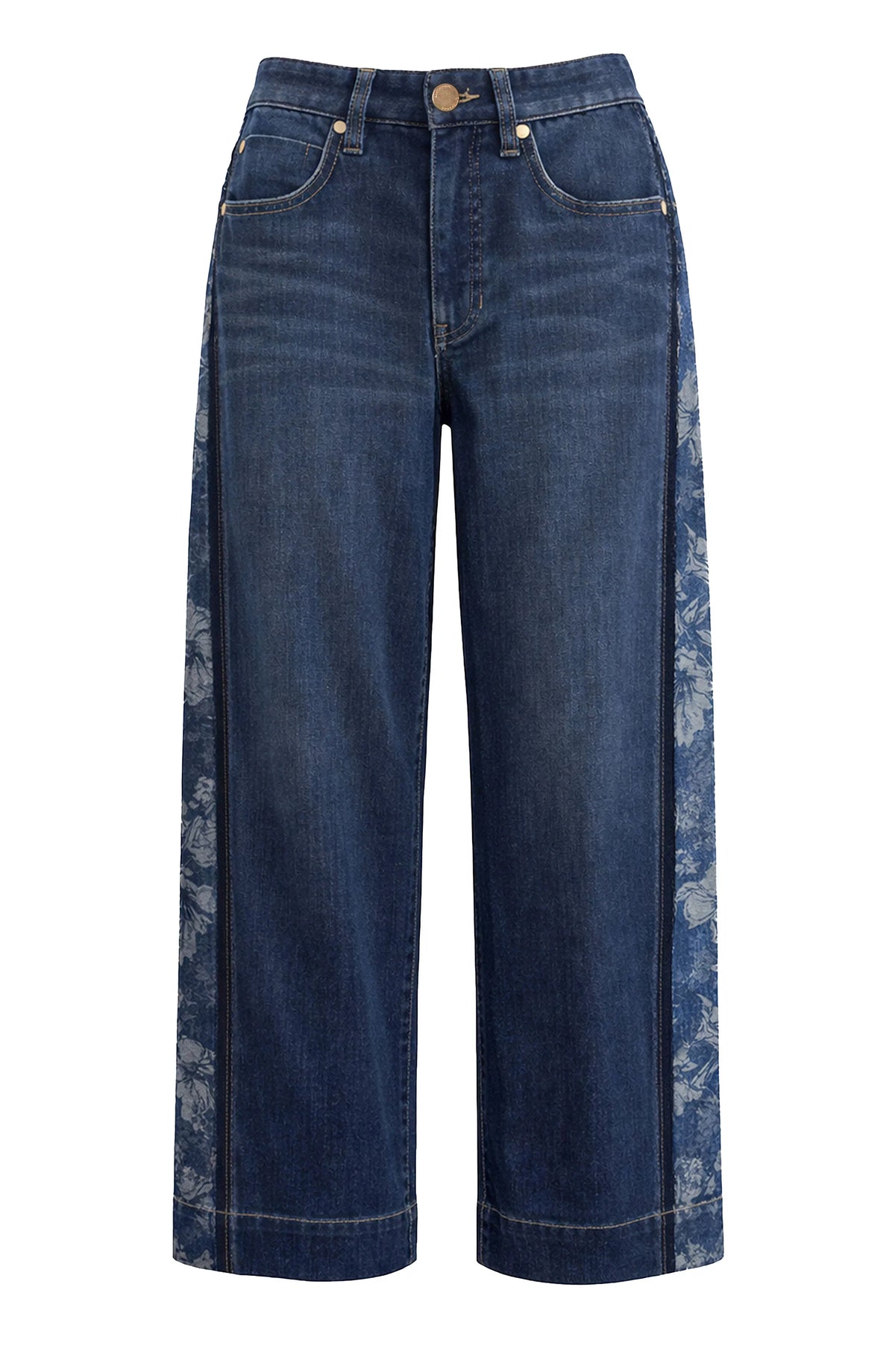 Stride Wide Leg Jean with Jacquard Blocking - Indigo Gardens