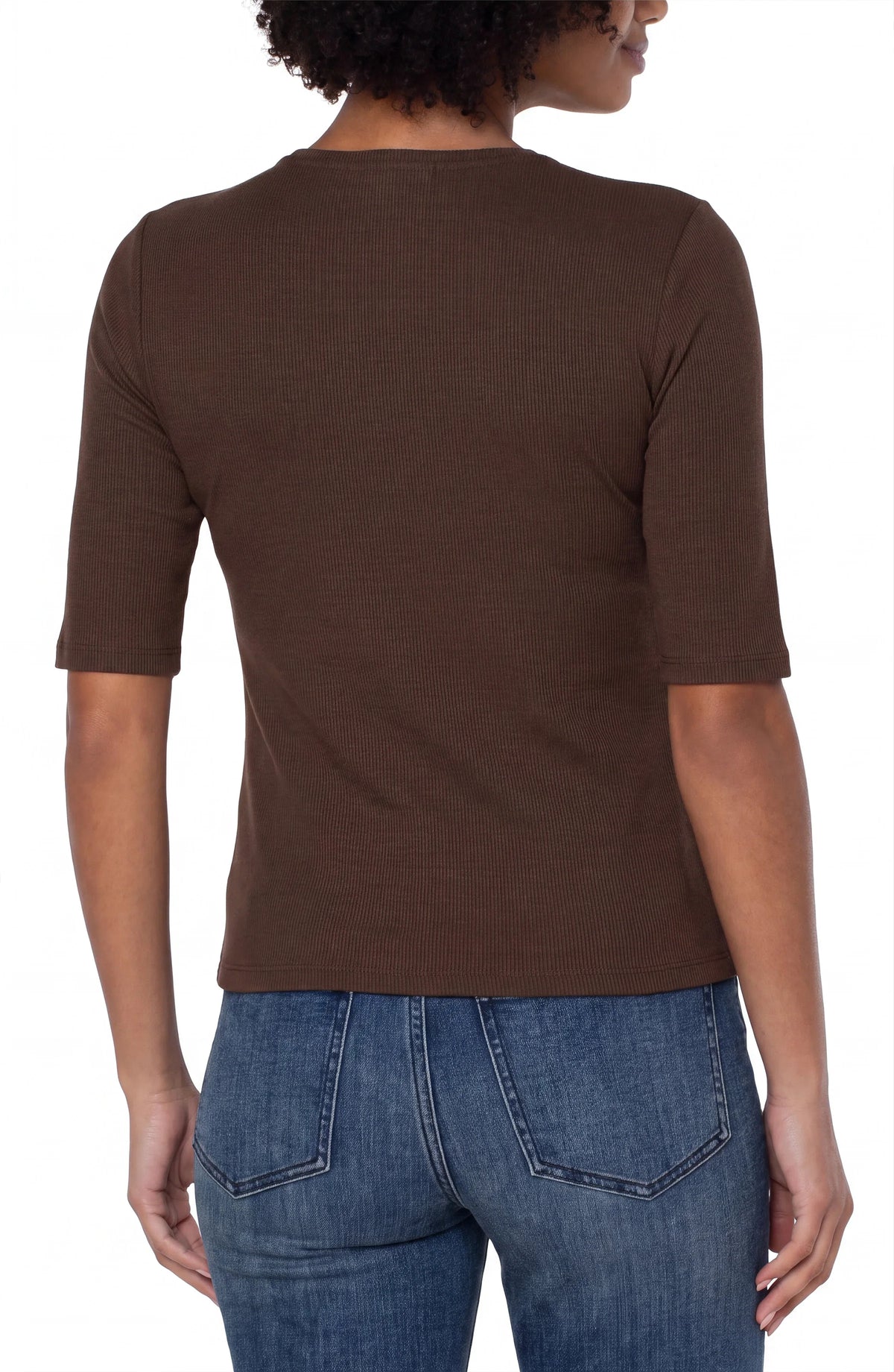 Double Layer V-Neck Rib Knit Top - Dark Espresso