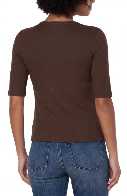 Double Layer V-Neck Rib Knit Top - Dark Espresso