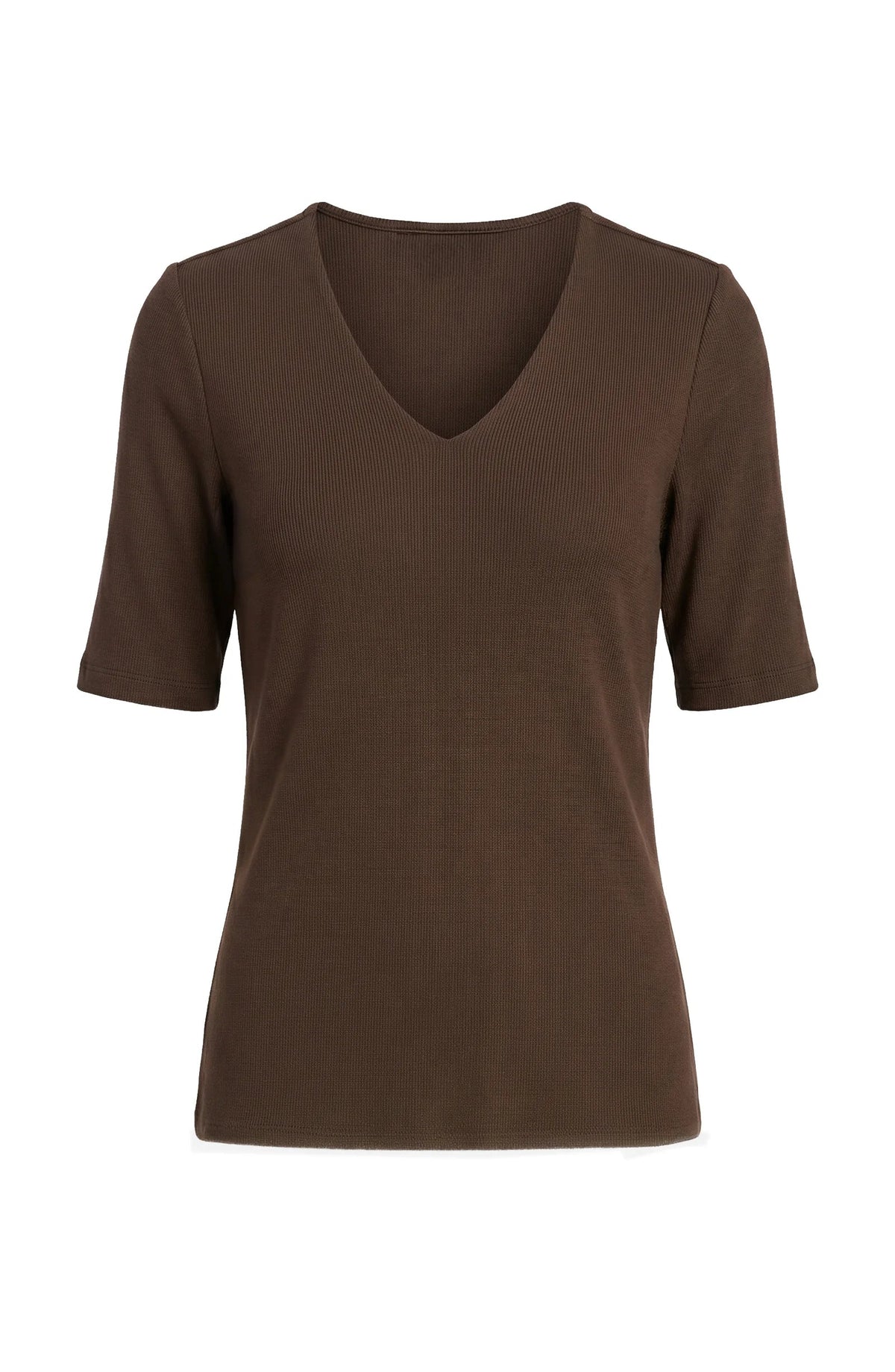 Double Layer V-Neck Rib Knit Top - Dark Espresso