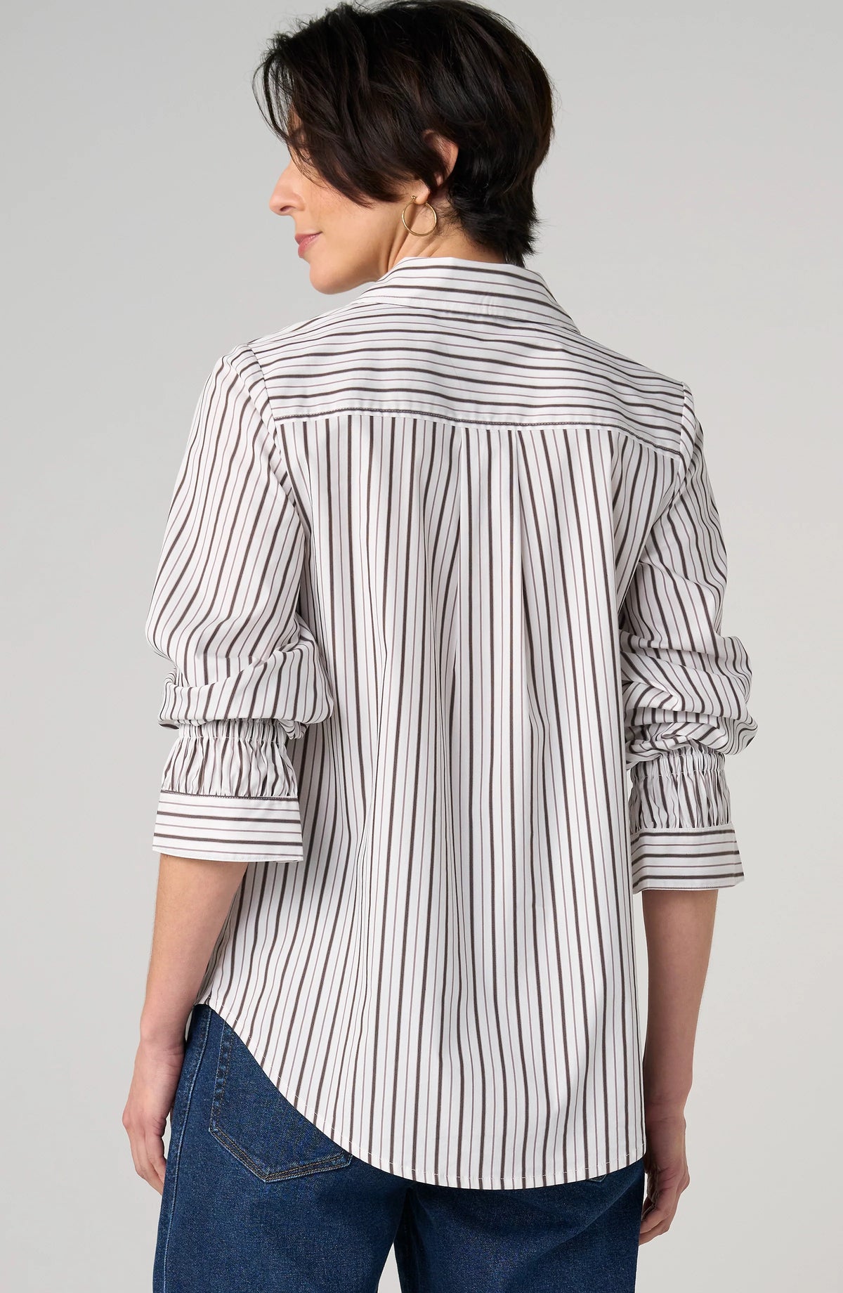 Adjustable Sleeve Button Front Top - Cream/Dark Espresso