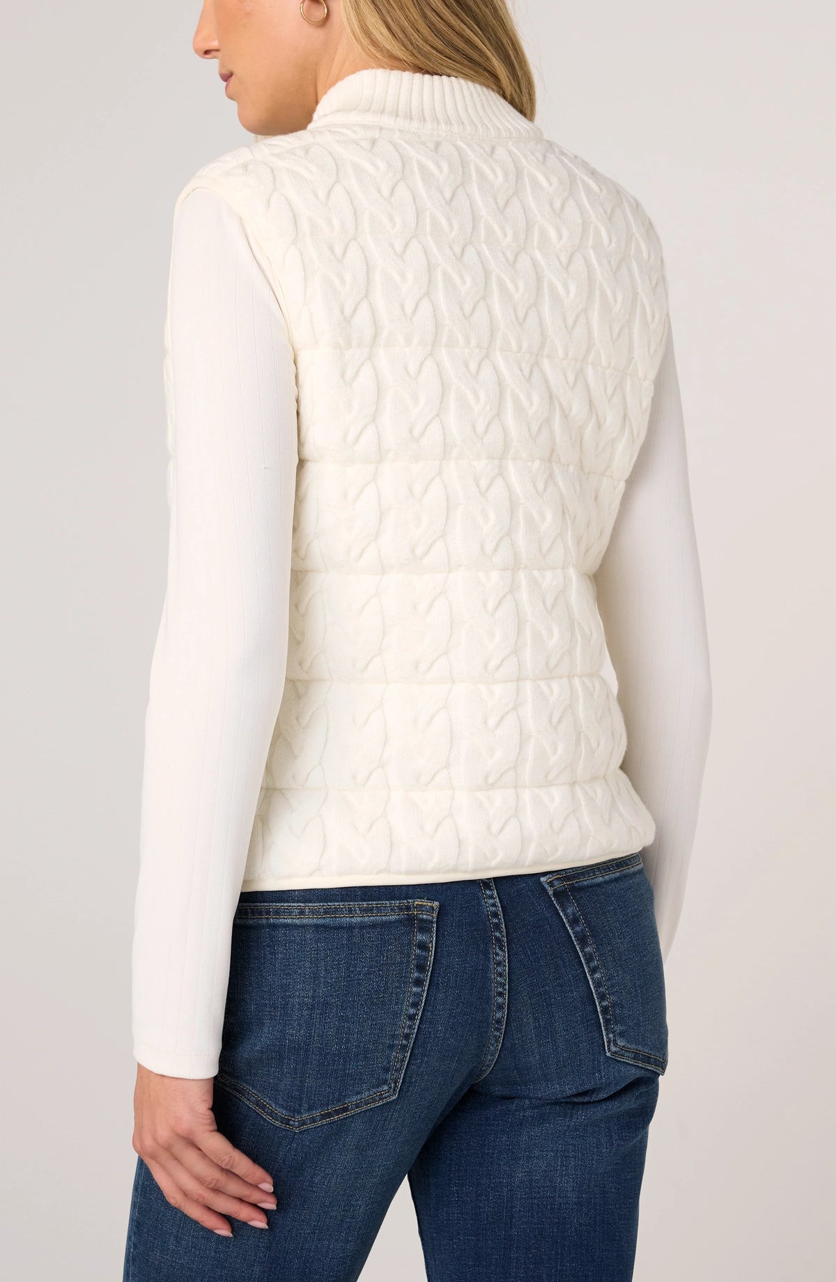 Sleeveless Reversible Quilted Sweater Vest - Cream