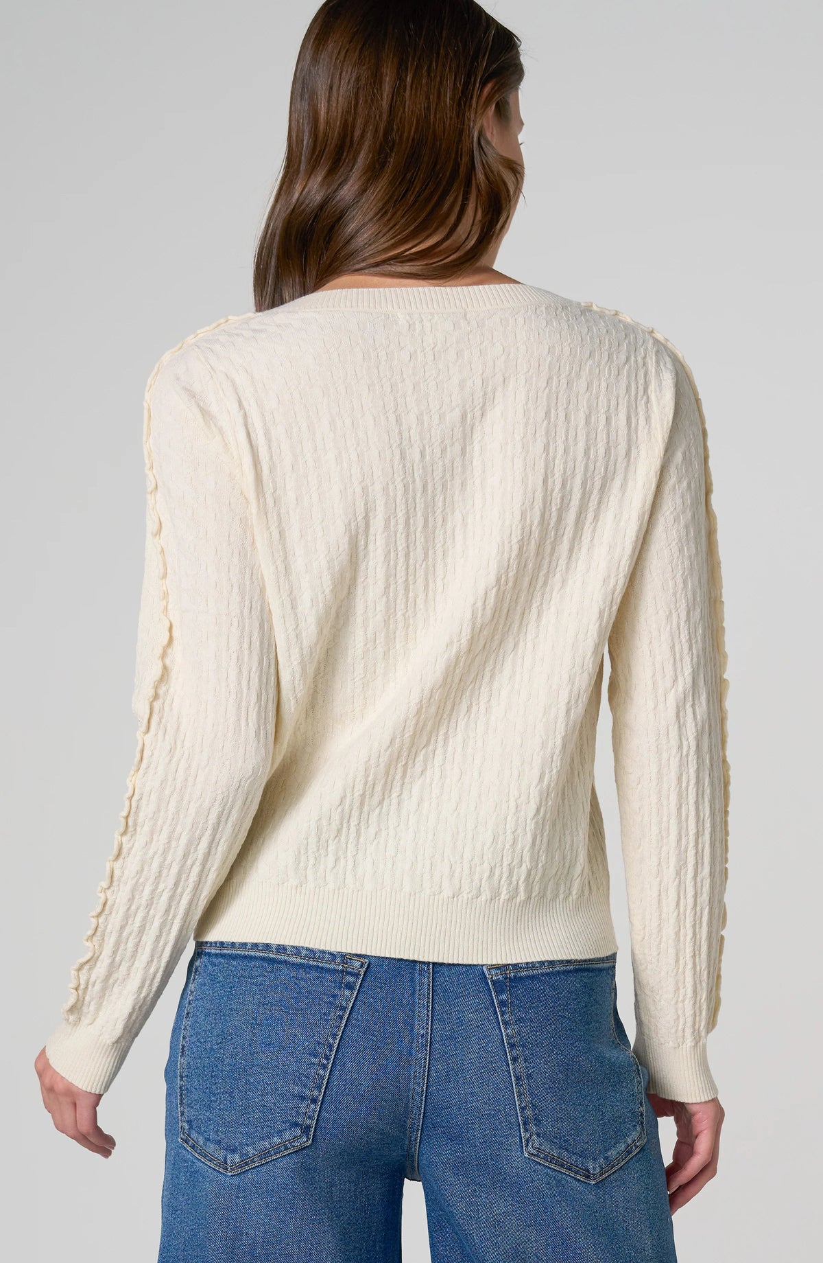 Button Front Cardigan with Ruffles - Cream