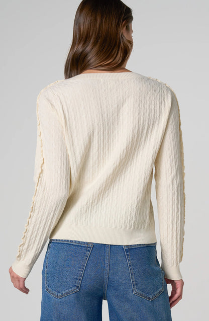 Button Front Cardigan with Ruffles - Cream