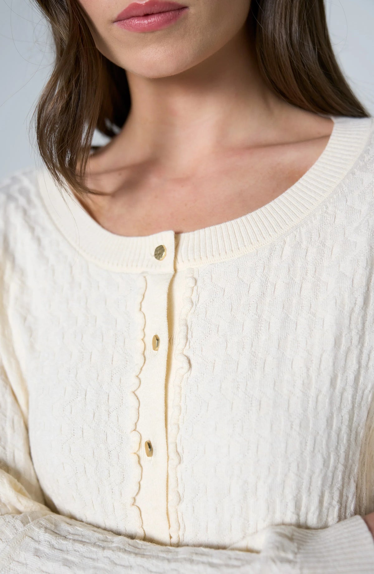 Button Front Cardigan with Ruffles - Cream