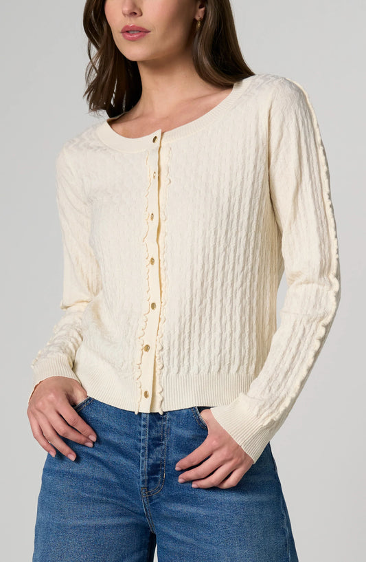Button Front Cardigan with Ruffles - Cream