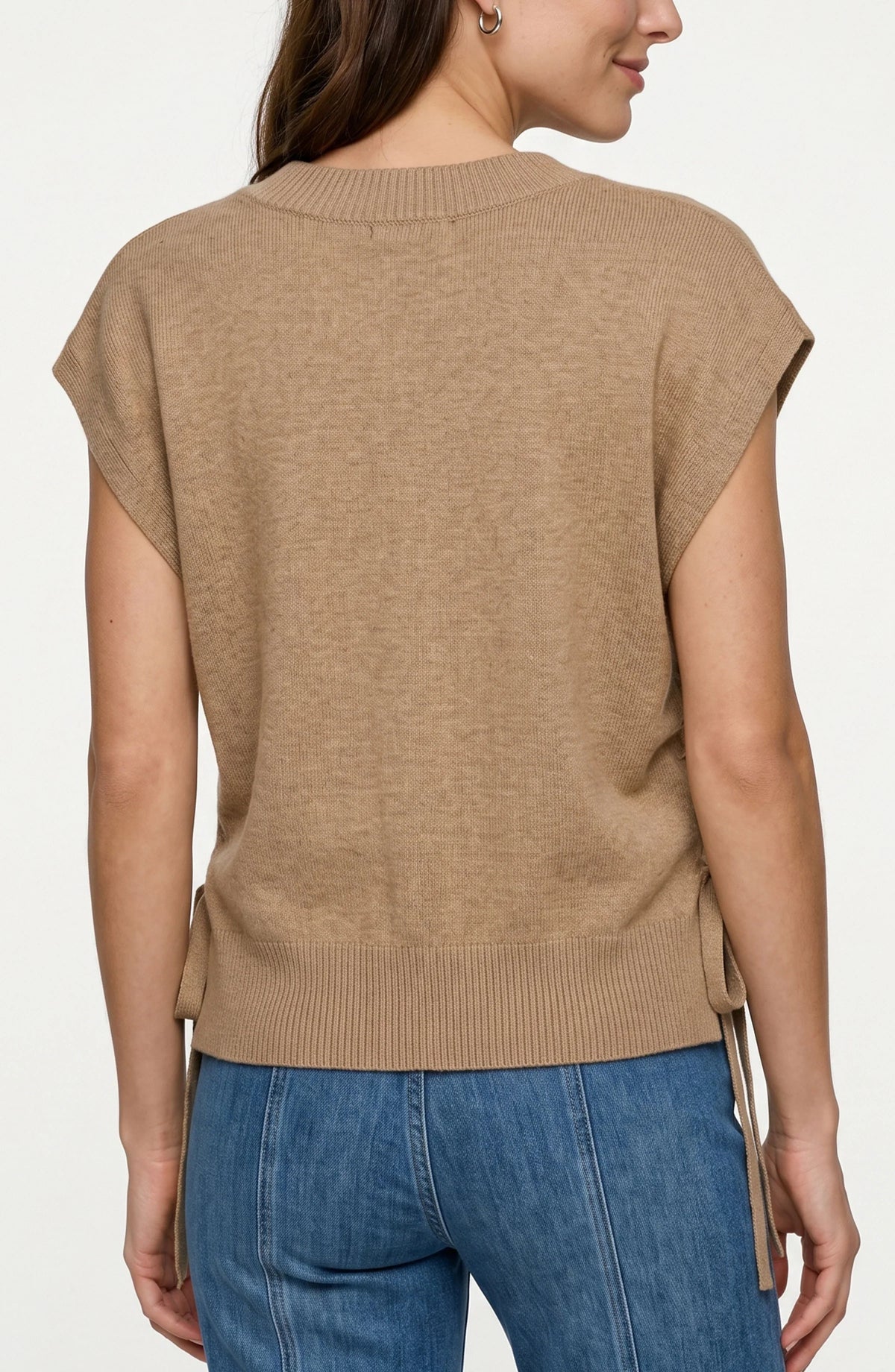 V-Neck Dolman Sweater with Ties - Harvest Khaki Melange