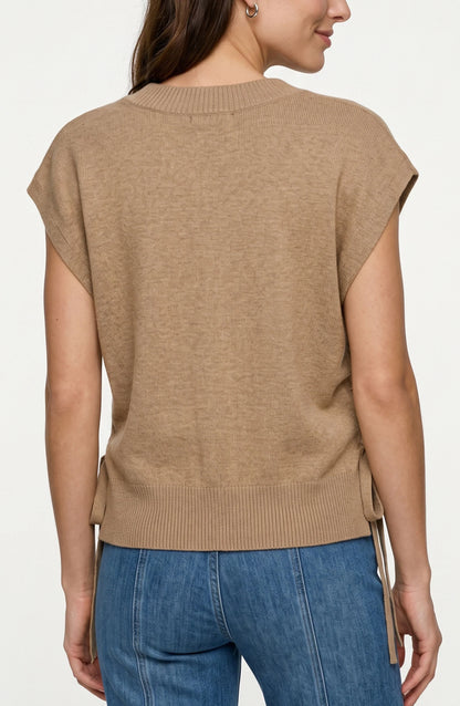 V-Neck Dolman Sweater with Ties - Harvest Khaki Melange