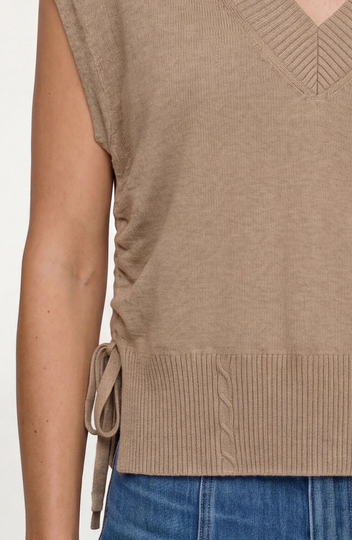 V-Neck Dolman Sweater with Ties - Harvest Khaki Melange