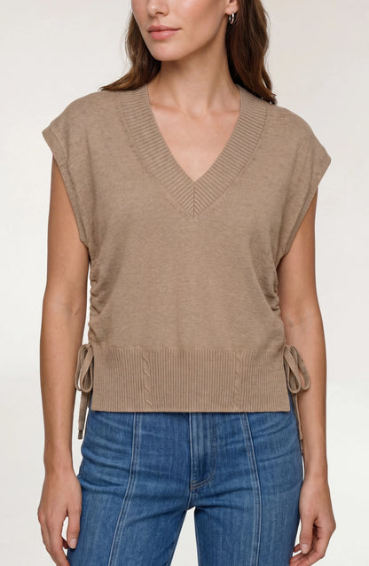 V-Neck Dolman Sweater with Ties - Harvest Khaki Melange