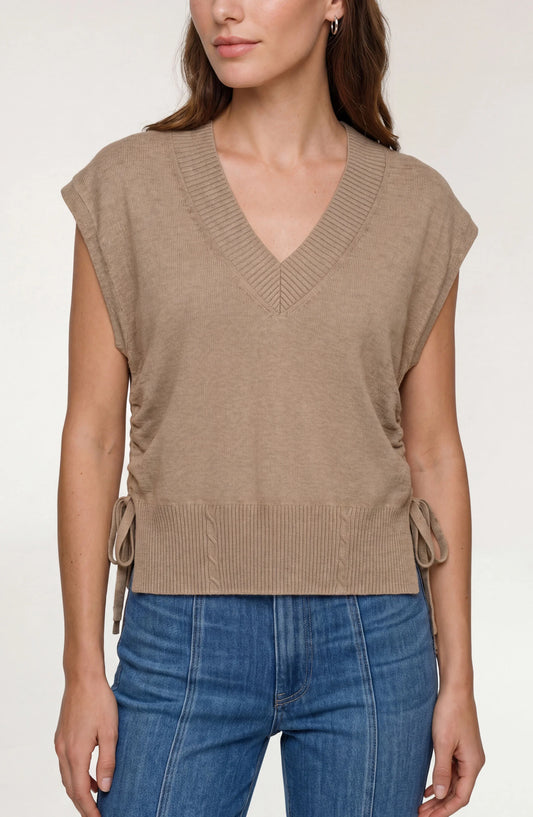 V-Neck Dolman Sweater with Ties - Harvest Khaki Melange