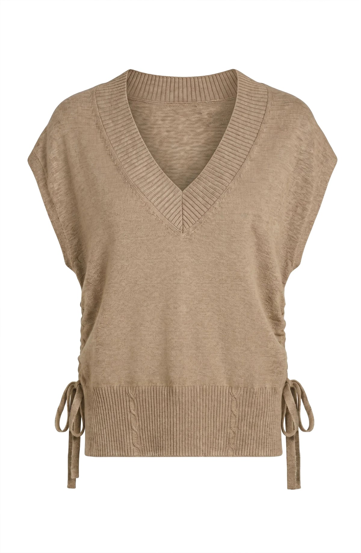 V-Neck Dolman Sweater with Ties - Harvest Khaki Melange