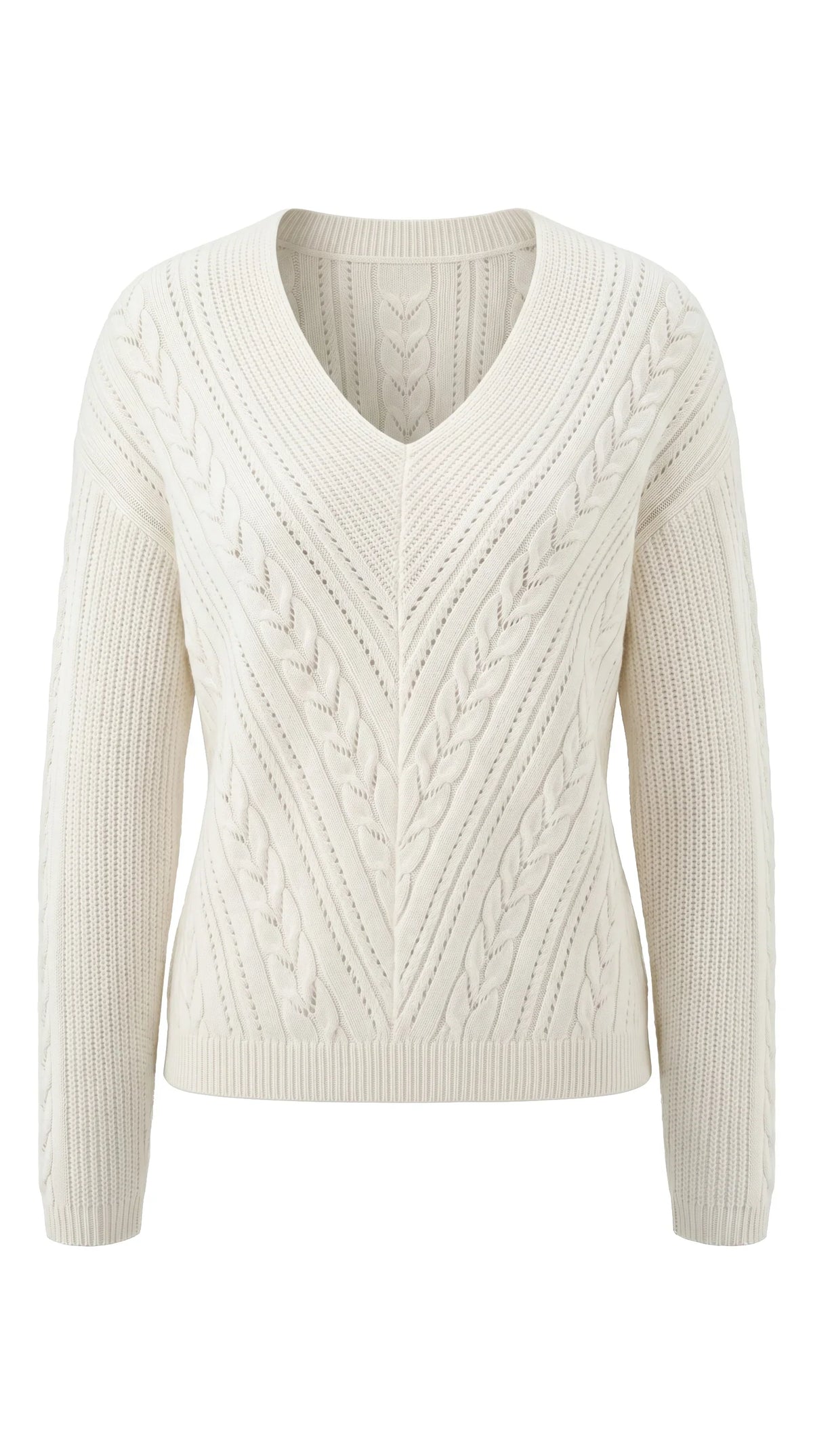 Long Sleeve V-Neck Drop Shoulder Sweater - Cream