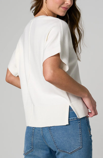 Short Sleeve V-Neck Dolman Sweater - Whipped Cream