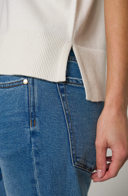 Short Sleeve V-Neck Dolman Sweater - Whipped Cream