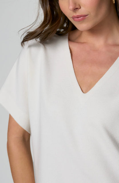 Short Sleeve V-Neck Dolman Sweater - Whipped Cream