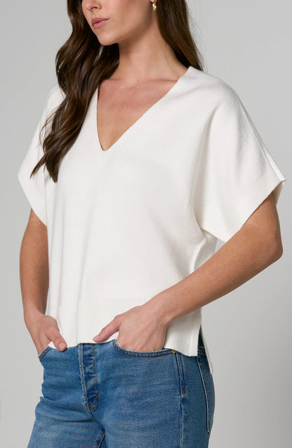 Short Sleeve V-Neck Dolman Sweater - Whipped Cream