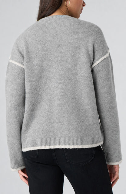 Long Sleeve Sweater with Tulip Hem - Light Heather Grey/Cream