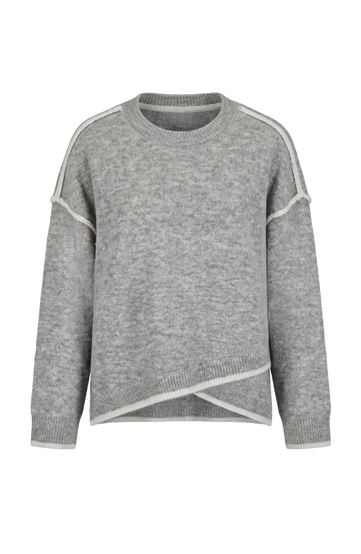 Long Sleeve Sweater with Tulip Hem - Light Heather Grey/Cream