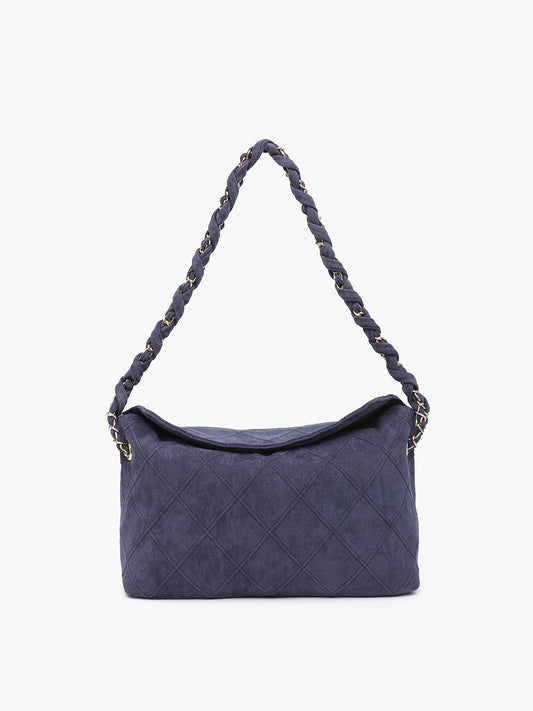 Dominique Faux Suede Quilted Shoulder Bag w/ Braided Chain M2549