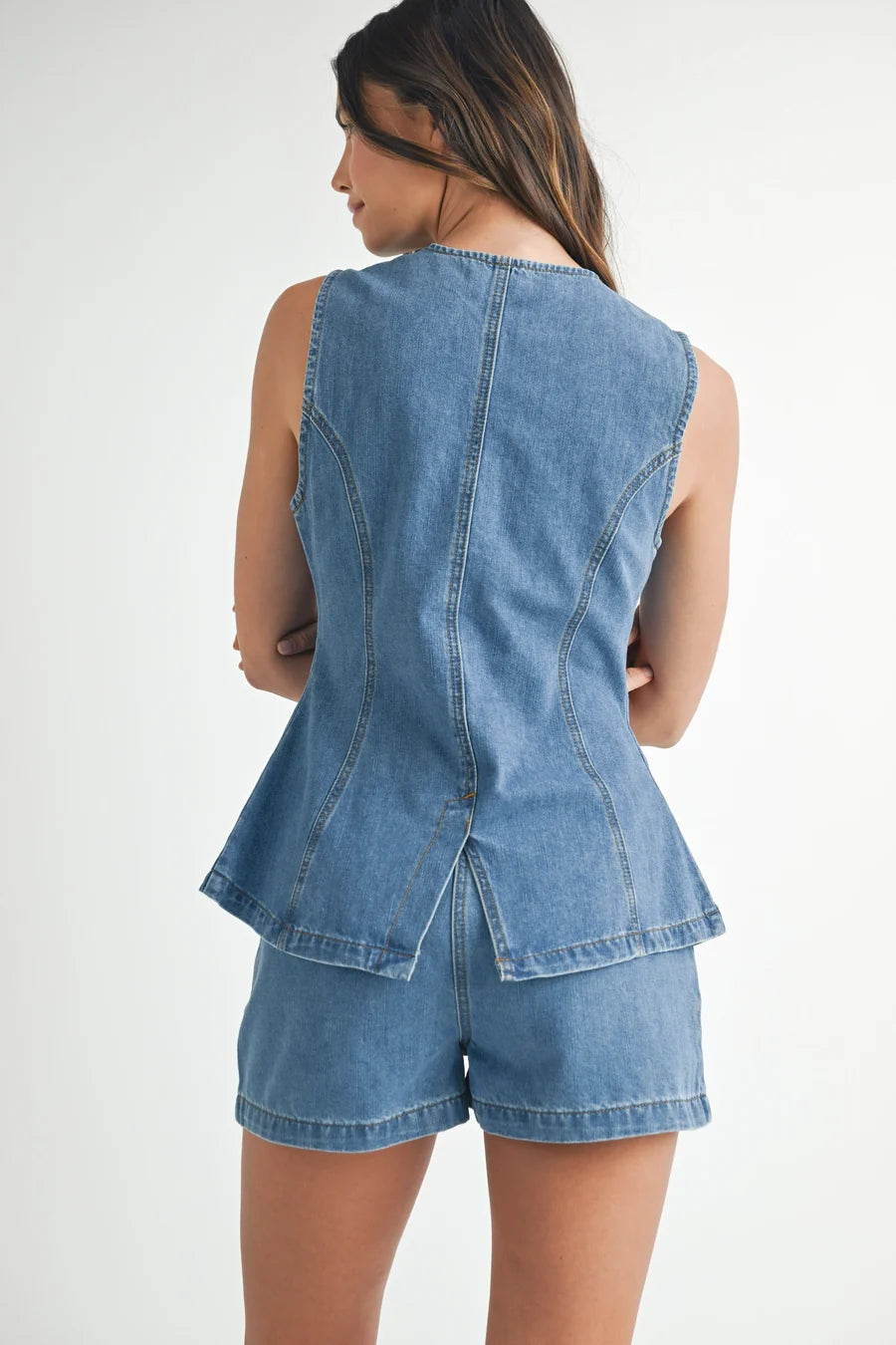 Denim Vest and Shorts Set MST8156