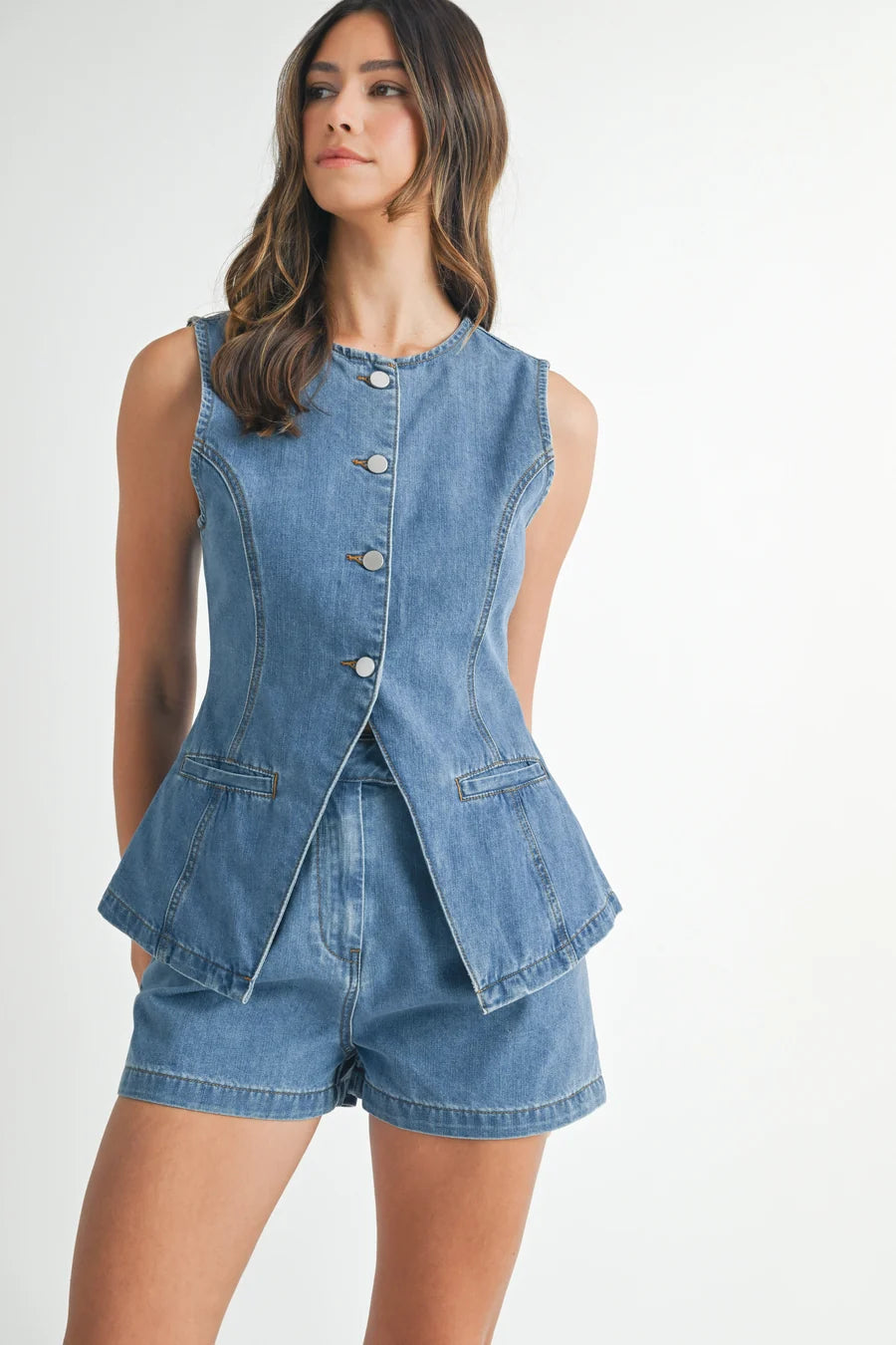Denim Vest and Shorts Set MST8156
