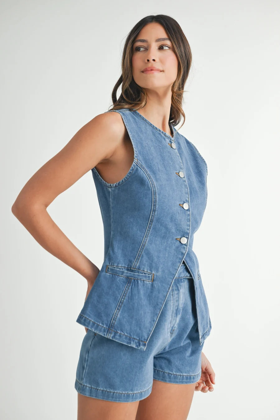 Denim Vest and Shorts Set MST8156