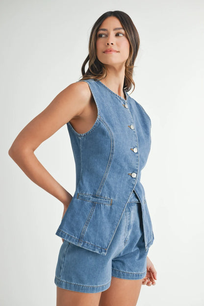 Denim Vest and Shorts Set MST8156