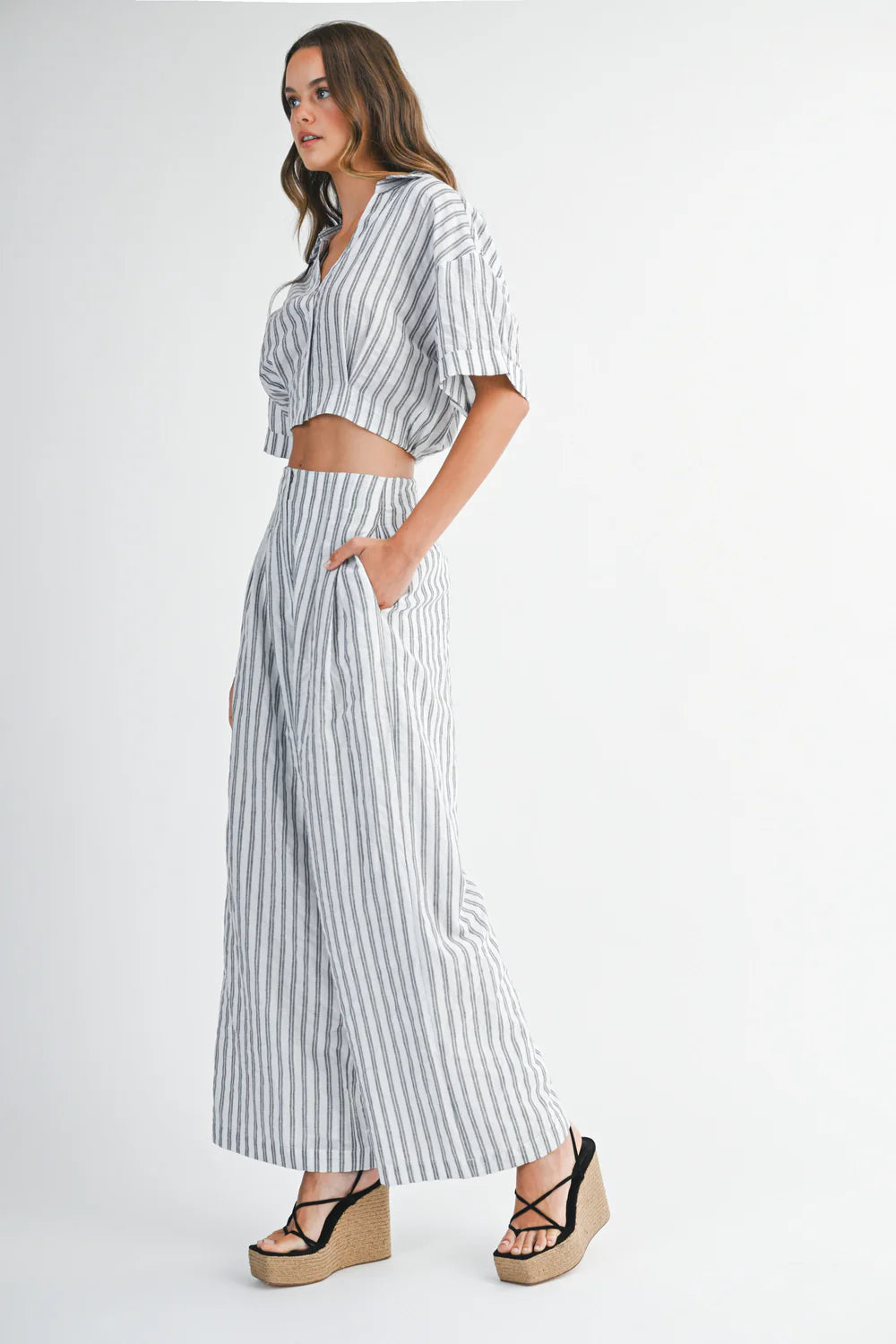 Pin Stripe Shirts And Long Pants Set MST8496