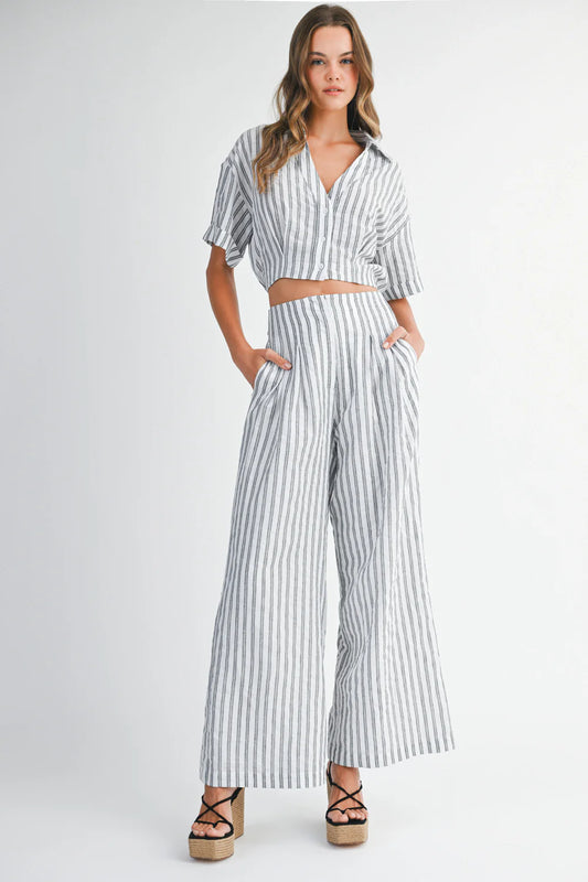 Pin Stripe Shirts And Long Pants Set MST8496