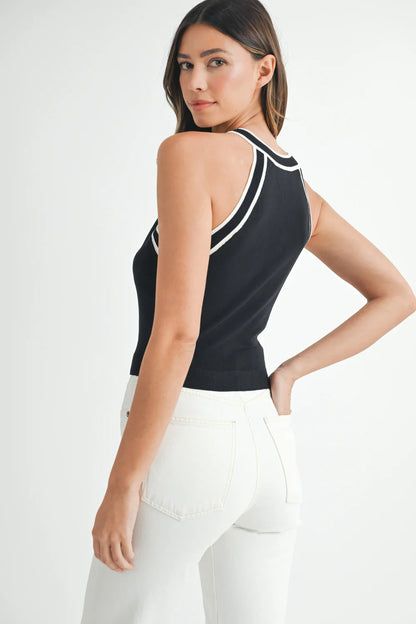 Sleeveless Halter Neck Striped Sweater Top MT1994