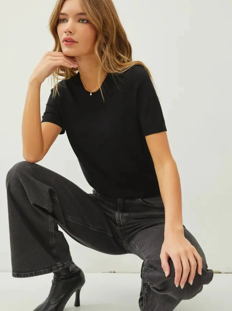 Ultra Soft Basic Short Sleeve Sweater Tee 64289