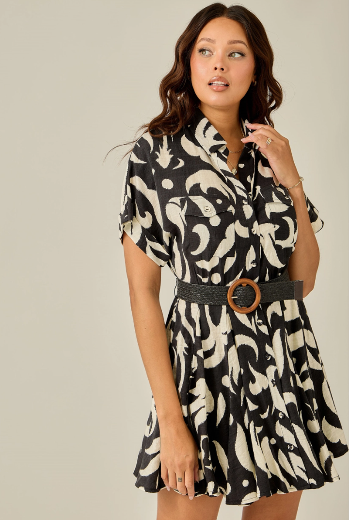 Fall Belted Abstract Shirt Dress 34128SR