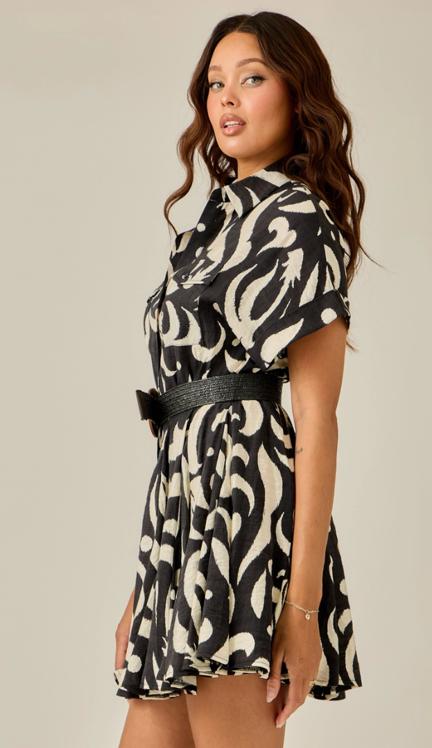 Fall Belted Abstract Shirt Dress 34128SR