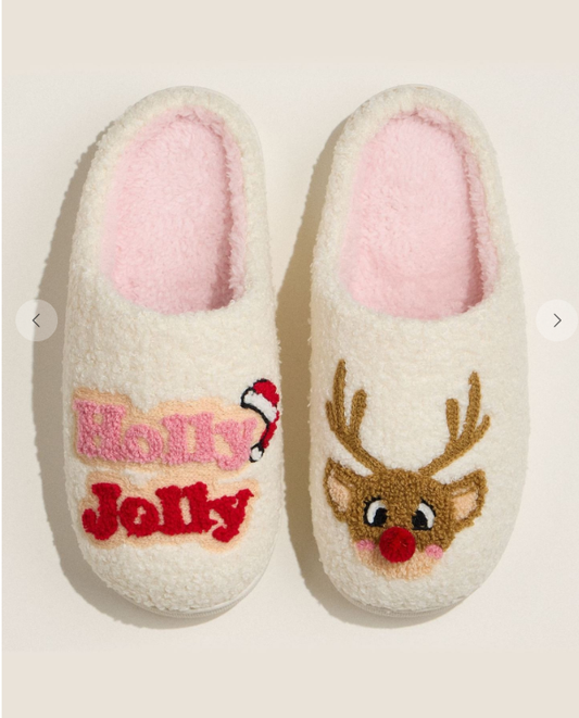 Holly Jolly Reindeer Holiday Slippers For Christmas Gift 5DL98062
