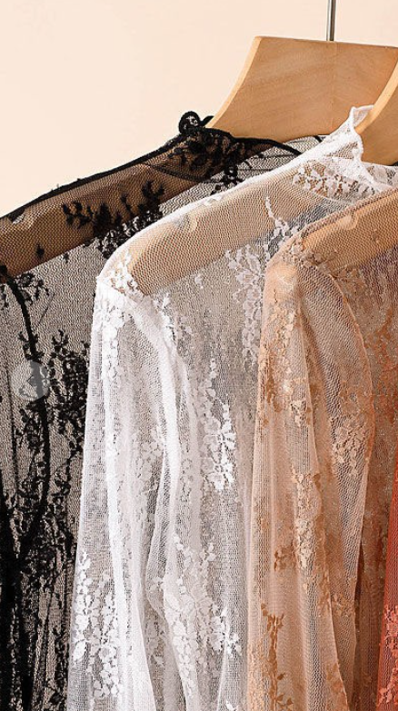 Sheer Lace Long Sleeve Top JN24P010T