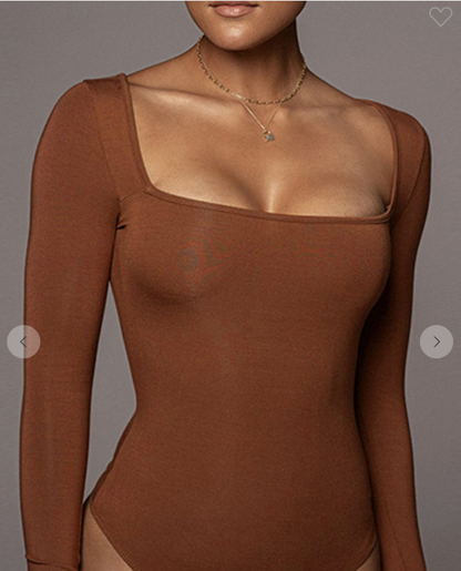 Women Sexy Deep Square Neck Long Sleeve Body Suit CWSBSL0019-B20231207