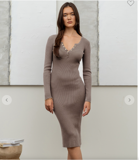 Long Sleeve Rib Knit Bodycon Dress TW1202