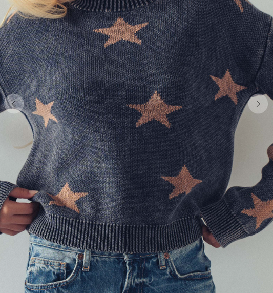 Mineral Wash Star Pattern Knit Sweater 0638-2457-4F