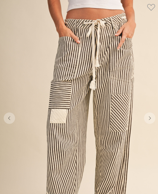 Tapered Barrel Striped Patch Pocket Pants IP1453