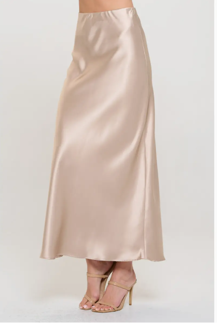 Made in USA Solid Silky Satin Maxi Skirt L3863SKR