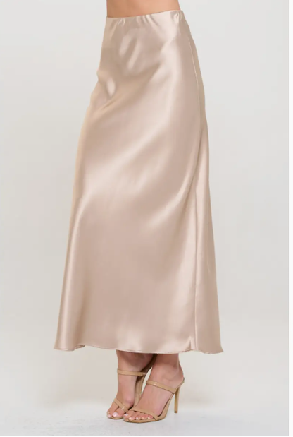 Made in USA Solid Silky Satin Maxi Skirt L3863SKR