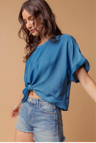 Satin T-Shirt with Front Knot Detail RB117273