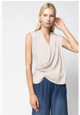 sleeveless wrap top with side button