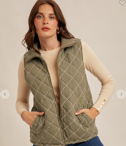 Stitched Detailed Ribbed Colar Padded Vest 38780