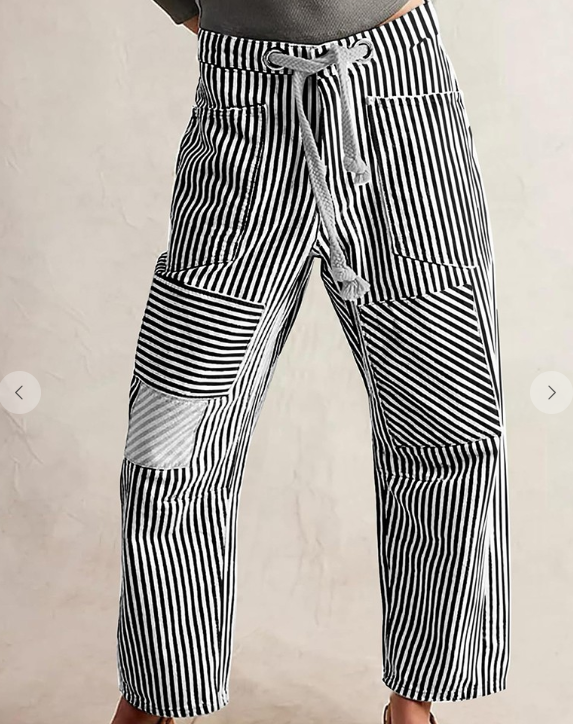 Wide Leg Striped Drawstring Pants JY25