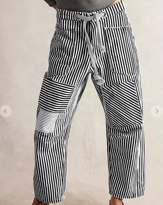Wide Leg Striped Drawstring Pants JY25
